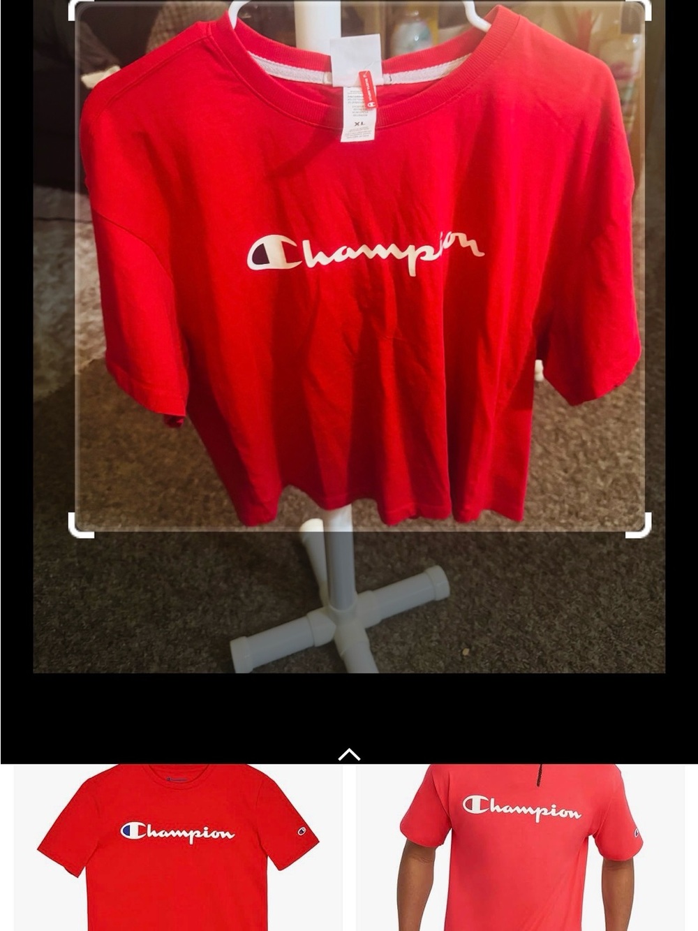 Champion Red Script Logo Crop Tee